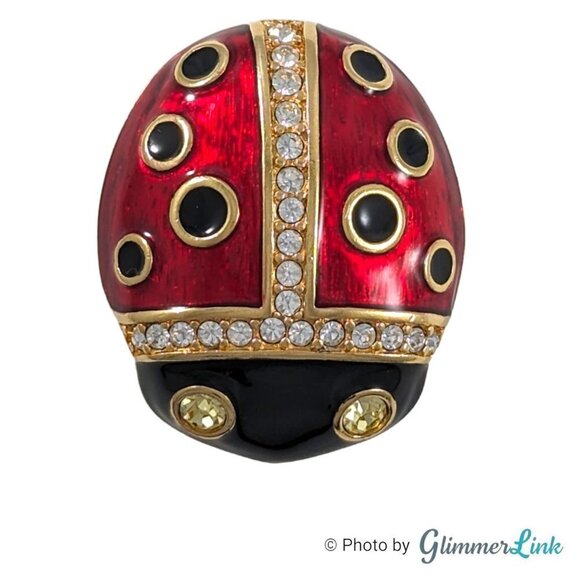 Swarovski Black & Red Enamel Crystals Ladybug Huge Brooch Pin - Picture 2 of 12
